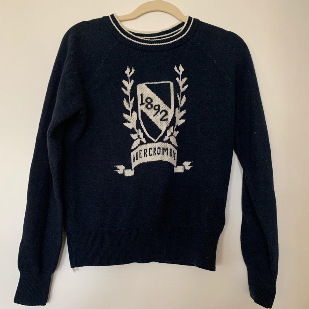 Abercrombie Crew Navy and White Sweater